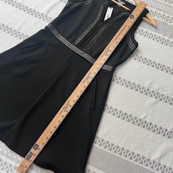 DKNY Sleeveless Beaded Trim A-Line Dress Pockets Stretch Black Women's 6 NWT - Picture 4 of 11